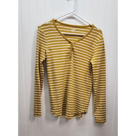 Duluth Womens Gold & White Striped Long Sleeve Henley Top - Picture 2 of 8